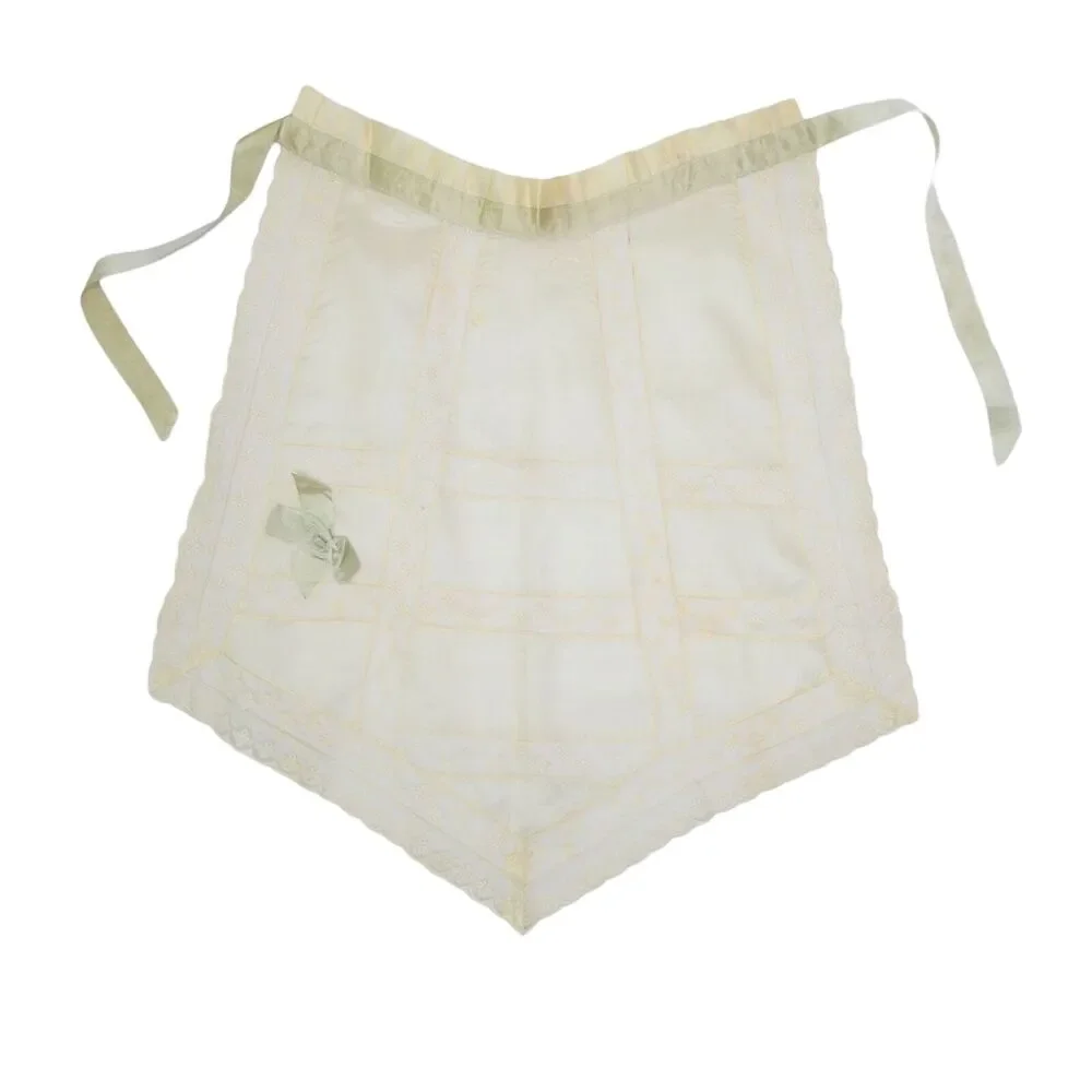 Vintage Green Dainty Lace Half‎ Apron Satin Waist Tie Coquette Cottagecore READ